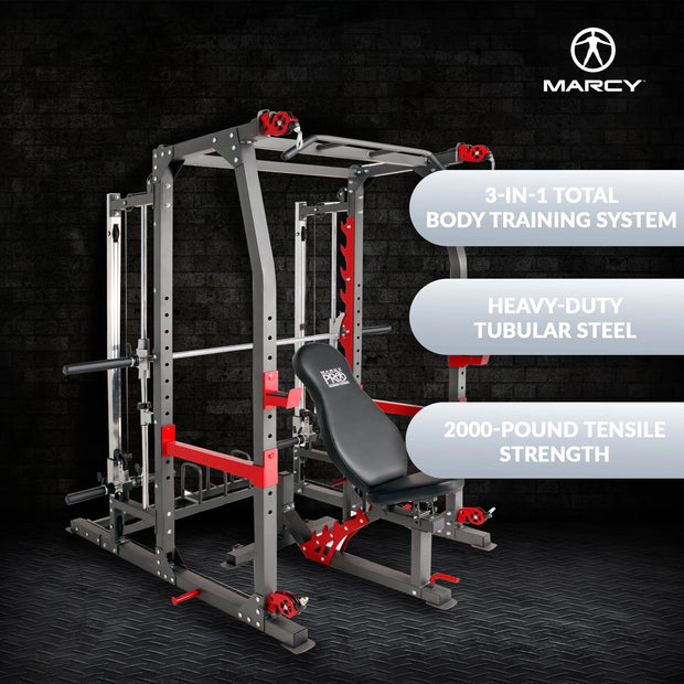 Pro Smith Machine Weight Bench Home Gym Total Body Workout Training System