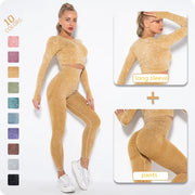 2 Pcs Cropped Top Gym Sets Seamless Women'S Yoga Workout Fitness Clothing Push up Leggings Sports Wear Woman Suits Tracksuit