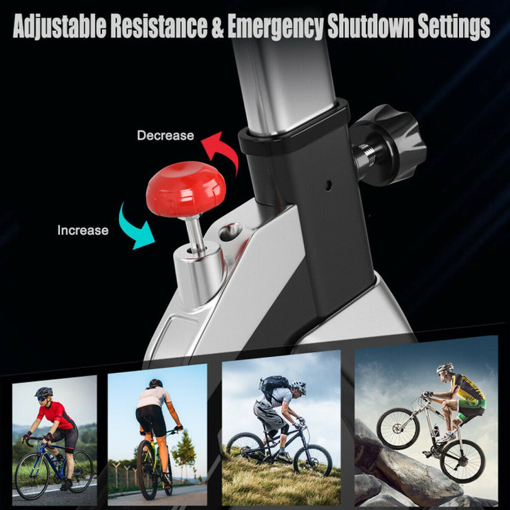 Stationary Silent Belt Adjustable Exercise Bike with Phone Holder and Electronic Display