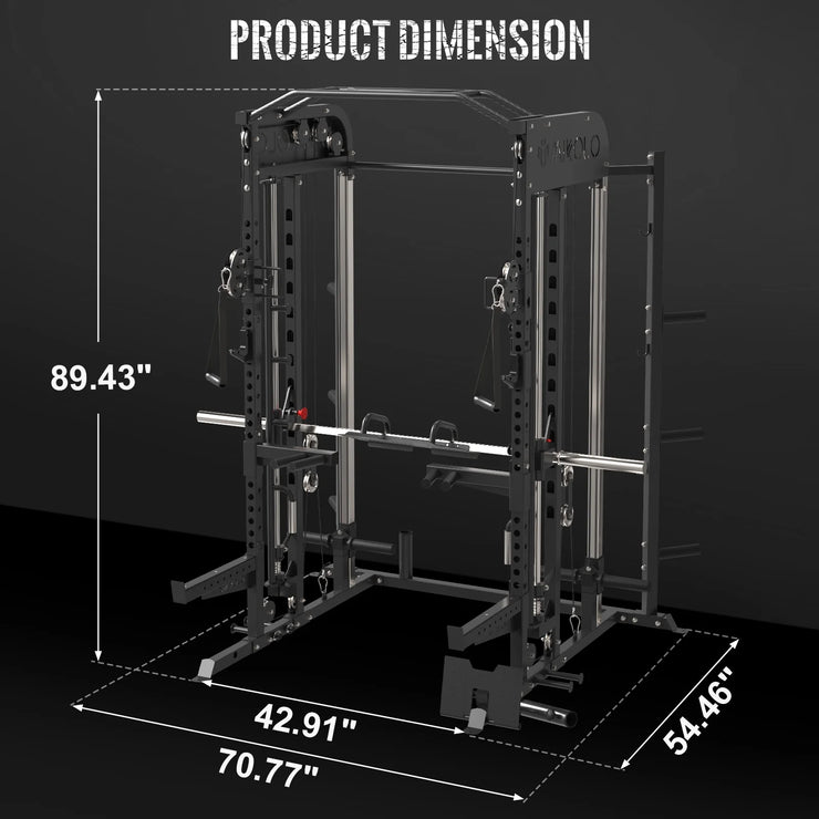 Smith Machine Home Gym, 2000LBS Squat Rack with Cable Crossover System, Multi-Function Workout Machine for Home Gym(2023 Version)