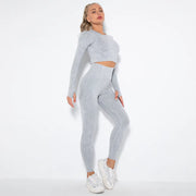 2 Pcs Cropped Top Gym Sets Seamless Women'S Yoga Workout Fitness Clothing Push up Leggings Sports Wear Woman Suits Tracksuit